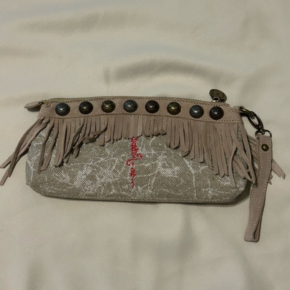 Ed Hardy Ferris Wristlet with Suede Fringe Clutch Bag - Picture 1 of 13